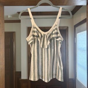 Linen Old Navy tank with sage green & white stripes. Size XS. Loose fit.